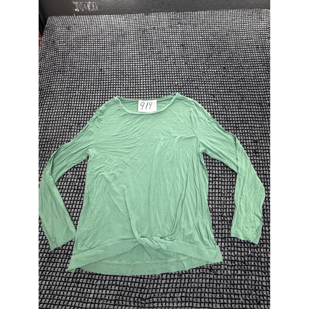 Loft Outlet Twist Front Top Womens Large Green Long Sleeve Crew Neck